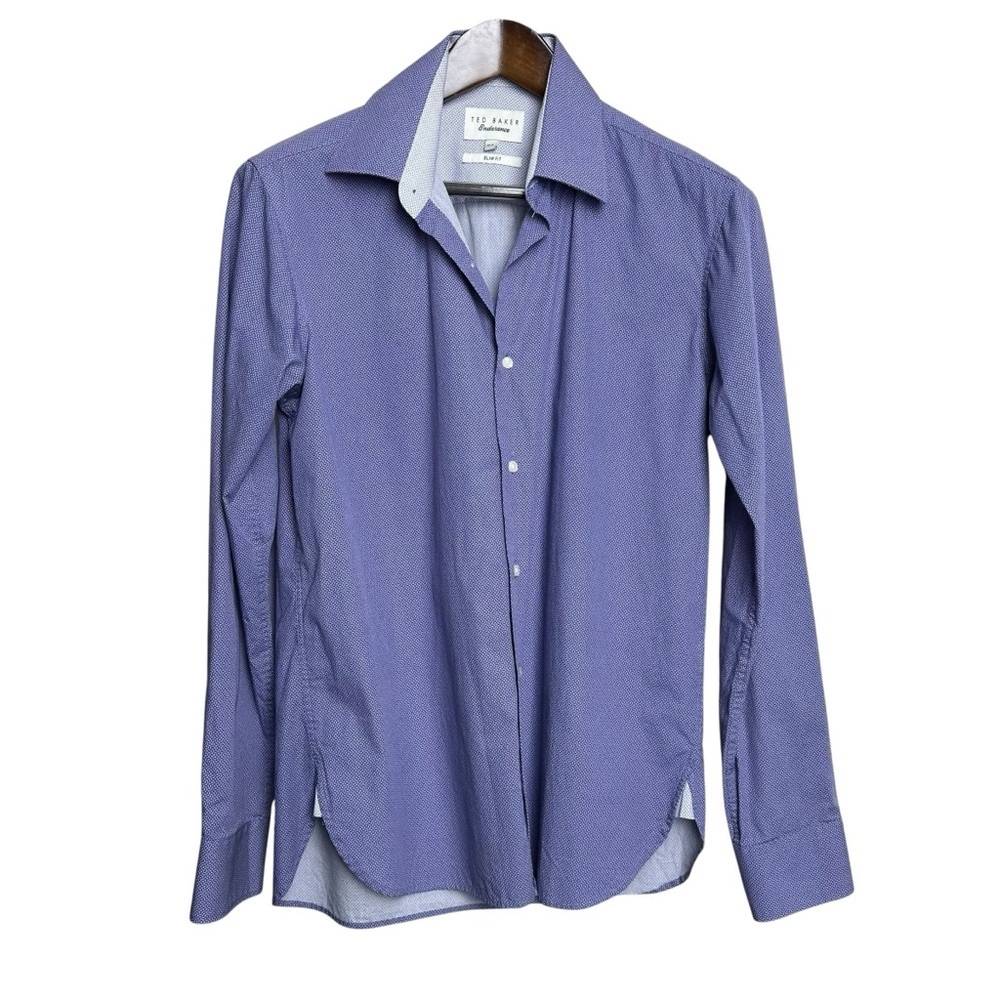 Ted Baker Endurance Men's 15.5 Slim Fit Purple Geometric Casual Button Up Work